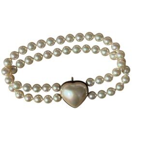 Vintage Majorica Double Strand Pearls Sterling Silver 925 Bracelet 7” long